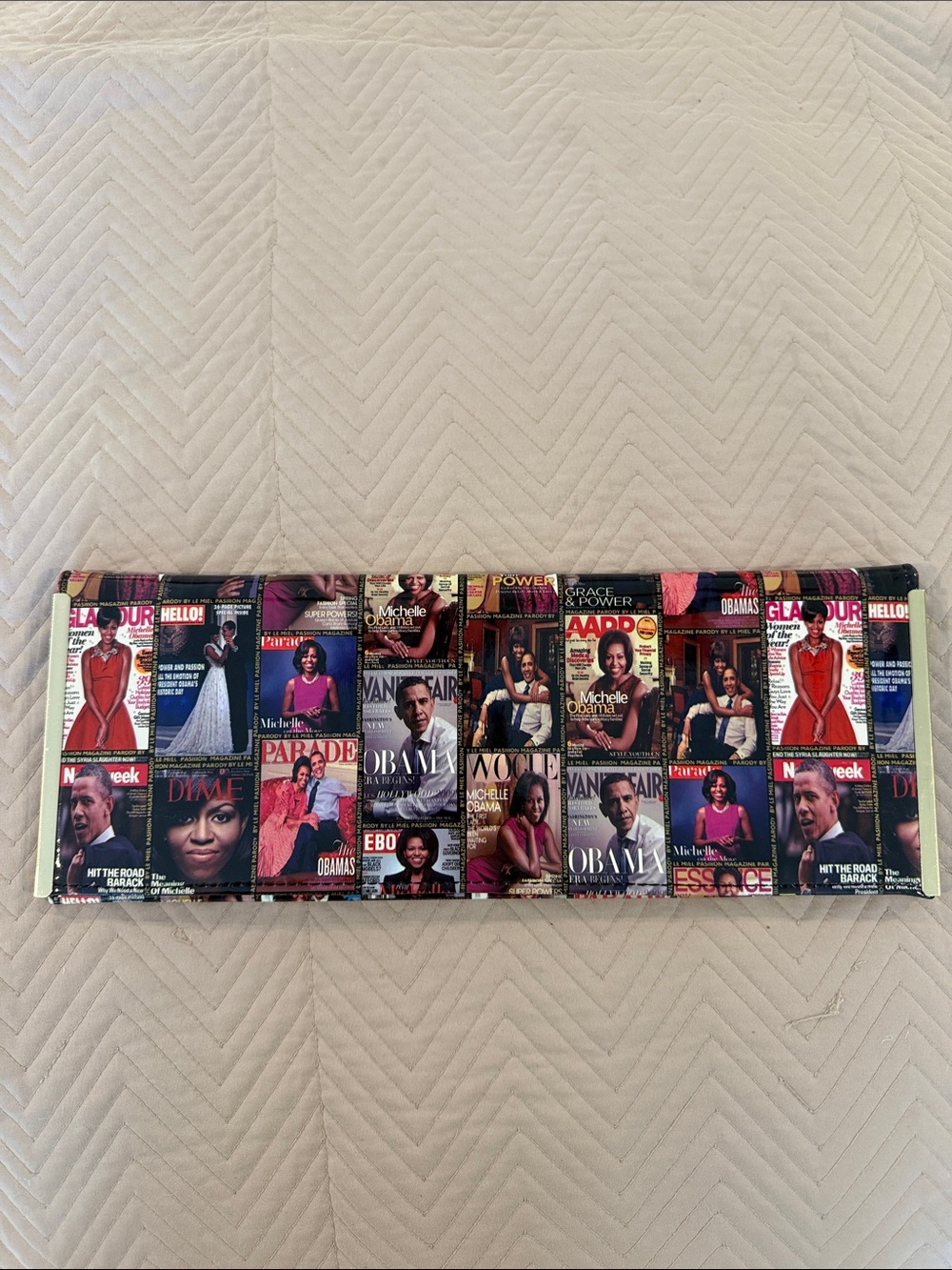 Michelle Obama Magazine Cover Print Clutch Purse with Glossy Collage Design